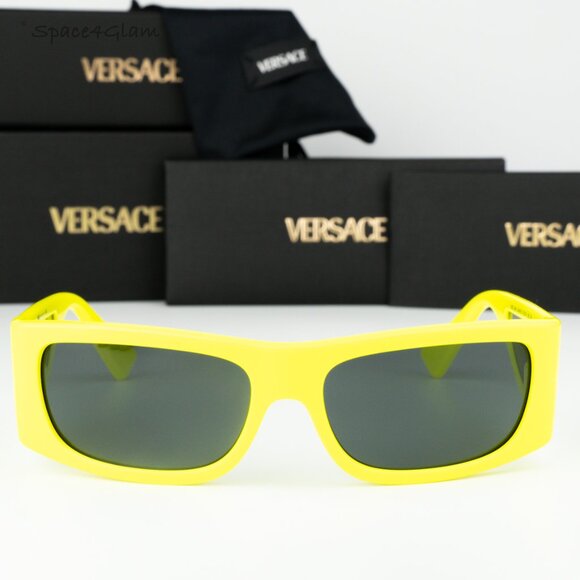 BRAND NEW Versace VE4482 544987 LOGO Yellow Grey Rectangular Unisex Sunglasses - Picture 2 of 8